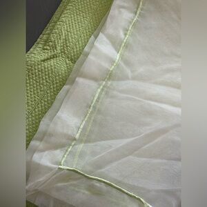 Southern Living at HOME Green and White tablecloth with sheer overlay